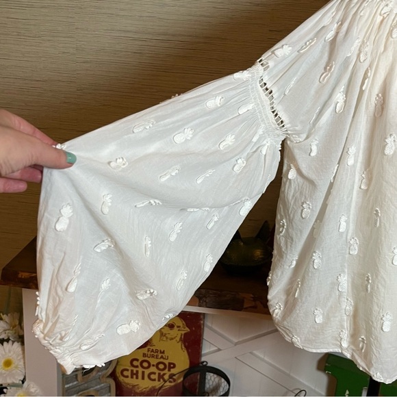 FARM RIO White Pineapple Embroidered Long Sleeve Boho Blouse Cotton Size Small - Picture 7 of 12